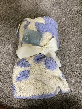 Wayland Square Cozy Knit Throw Blanket, Lilac with Cream Flowers, 50 X 60 in